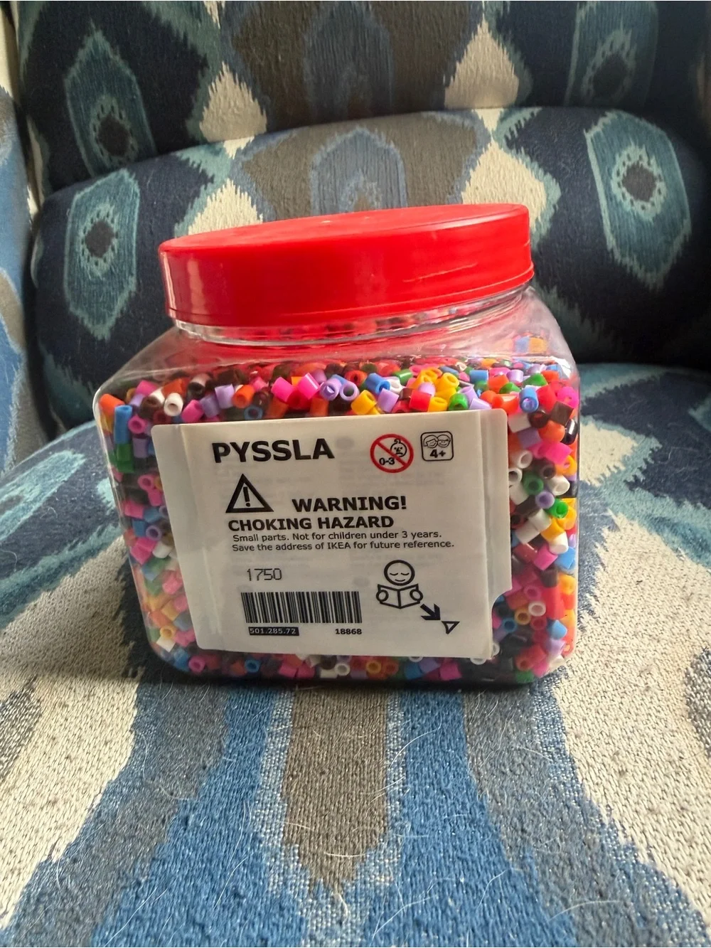 IKEA PYSSLA Beads Jar with Red Lid - Multicolor Beads